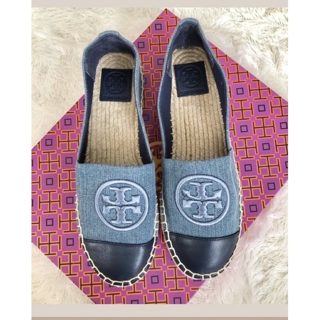 Sepatu Tory Burch Canvas Weston Espadrilles Blue Jeans New Authentic