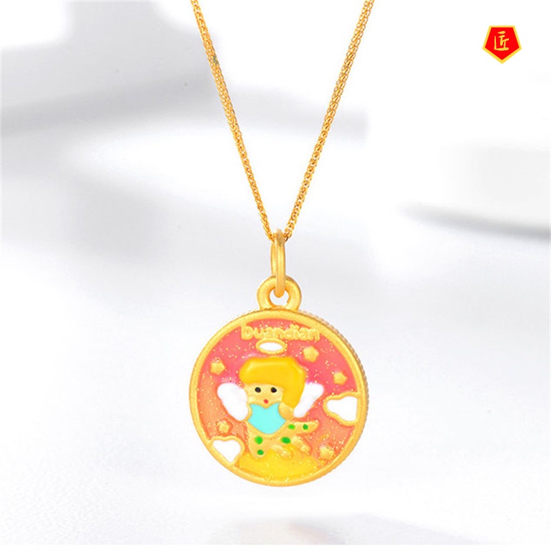 [Ready Stock]Rainbow Angel Gold Pendant Cute Baby Gold Girl Red Rope Necklace