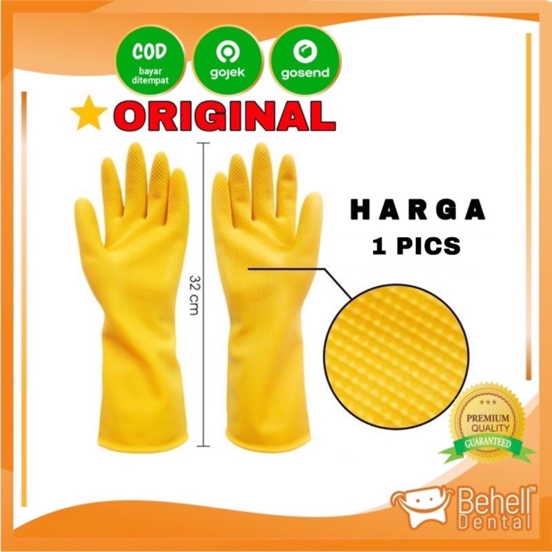 1pcs | ORI SARUNG TANGAN KARET CUCI PIRING LATEX DOTTED SIZE L RUBBER GLOVE 32cm KEBUN TAMAN LARGE PANJANG