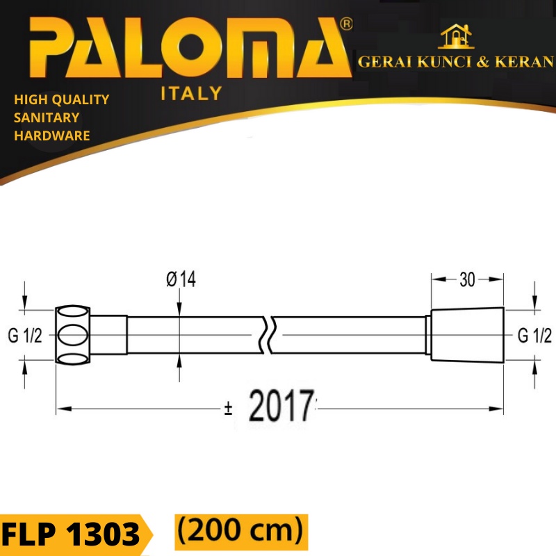 PALOMA FLP 1303 SELANG FLEXIBLE SHOWER 200 CM (2METER) PVC FLEXIBLE HOSE CHROME