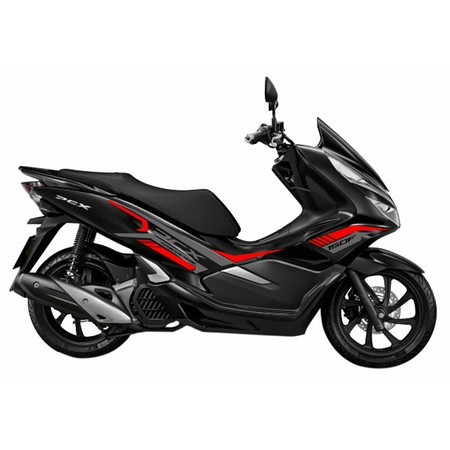 STIKER MOTOR PCX HITAM DENGAN STRIPING CUTTING BAHAN ORACAL MERAH KOMBINASI ABU