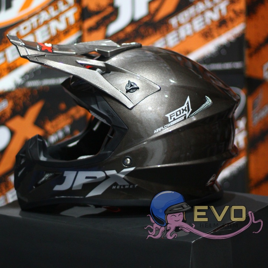 HELM JPX CROSS_SOLID - GUNMETAL GLOSS / SILVER  + GOOGLE SNAIL (ONGKIR 2 KG) HELM JPX TERBARU