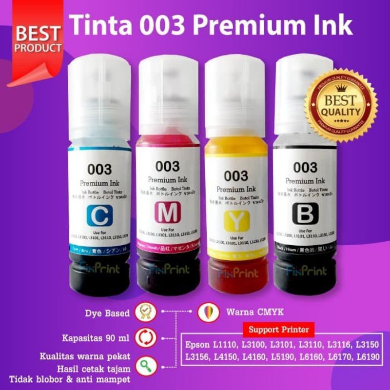 Tinta 003 Premium Refill Printer Epson L1110 L3150 L4150 L6190