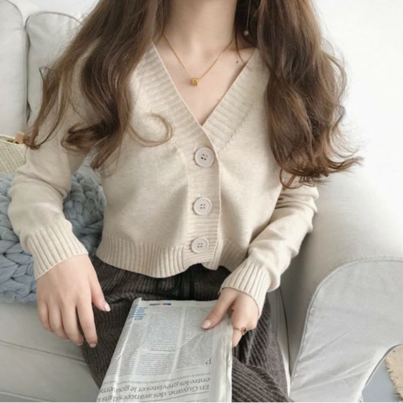 cardigan Bailey rajut wanita / Bianca Crop Cardi - Kardigan  Rajut Kombinasi Kancing