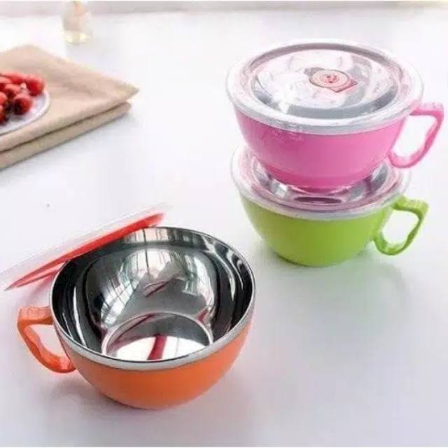 Mangkok Cangkir Mie Sop Soup Soto 500ml Stainless Tahan Panas Anti Karat Penutup Seal Anti Tumpah