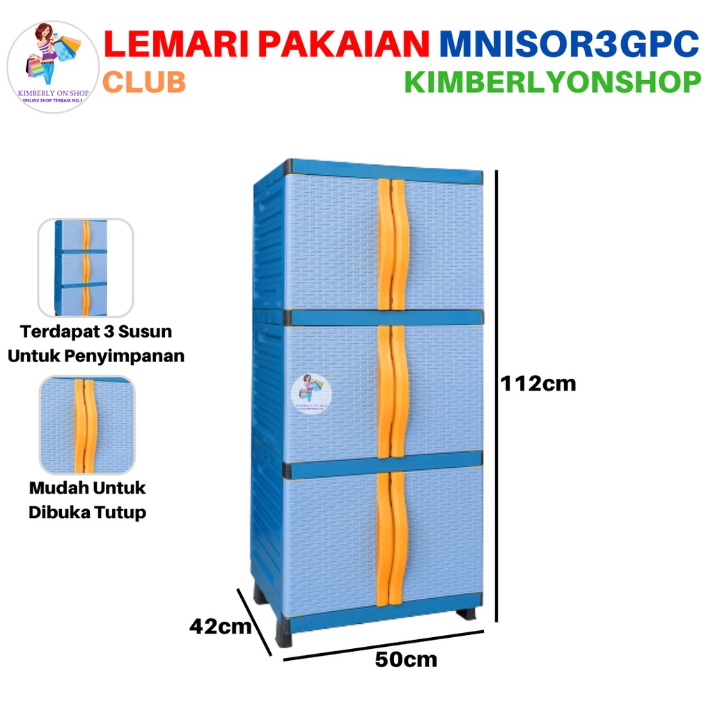 Kimberlyonshop Lemari Pakaian Plastik Mini Susun 3 MNISOR3GSP Club