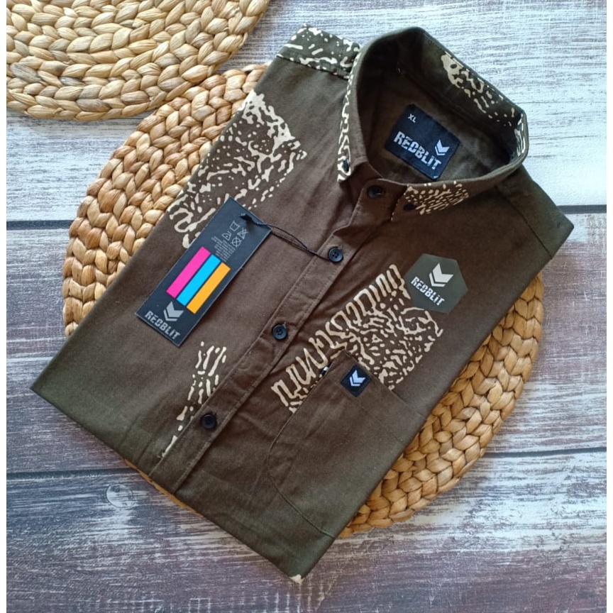 01 Real Pic Kemeja Motif Lengan Pendek merek REDBLIT Bahan Rami/Linen-GAMBAR 4