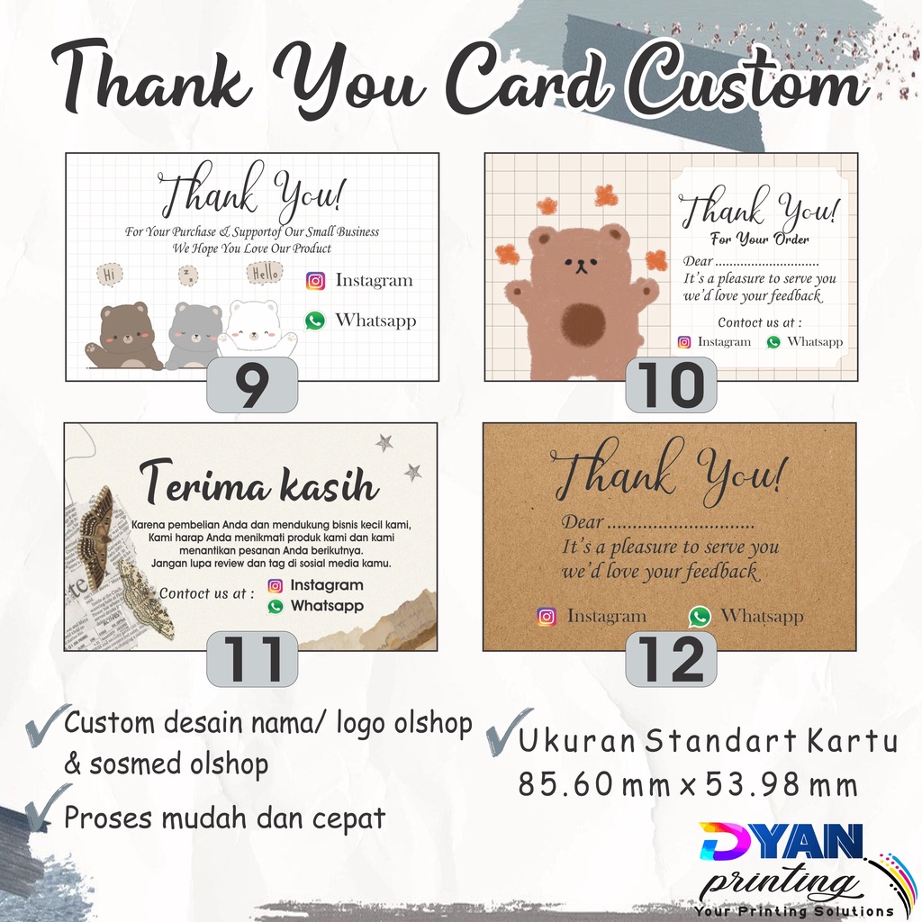 THANK YOU CARD/UCAPAN TERIMAKASIH OLSHOP CUSTOM