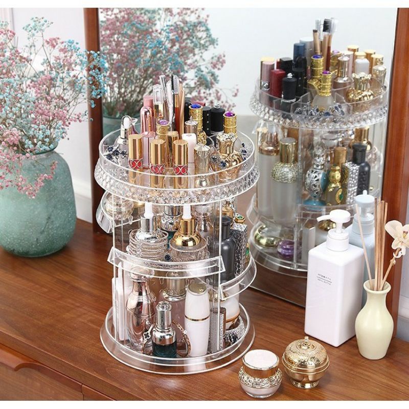 Rak Kosmetik Putar Akrilik Diamond & Make Up Putar 360 Derajat Best Quality Bahan Tebal Shenar