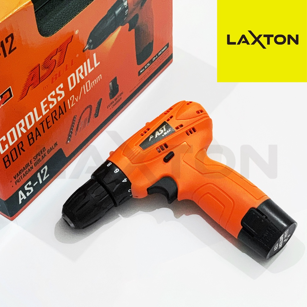 Mesin bor baterai charge cordless drill set 10mm AST AS-12 MURAH