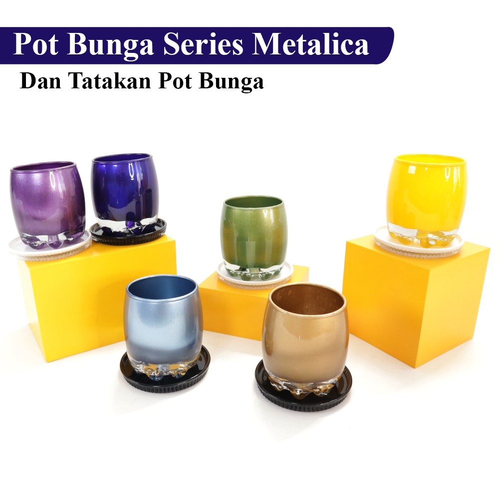 FM - Pot Mini Bunga + Tatakan Kaca Premium 6 cm Series Metalica