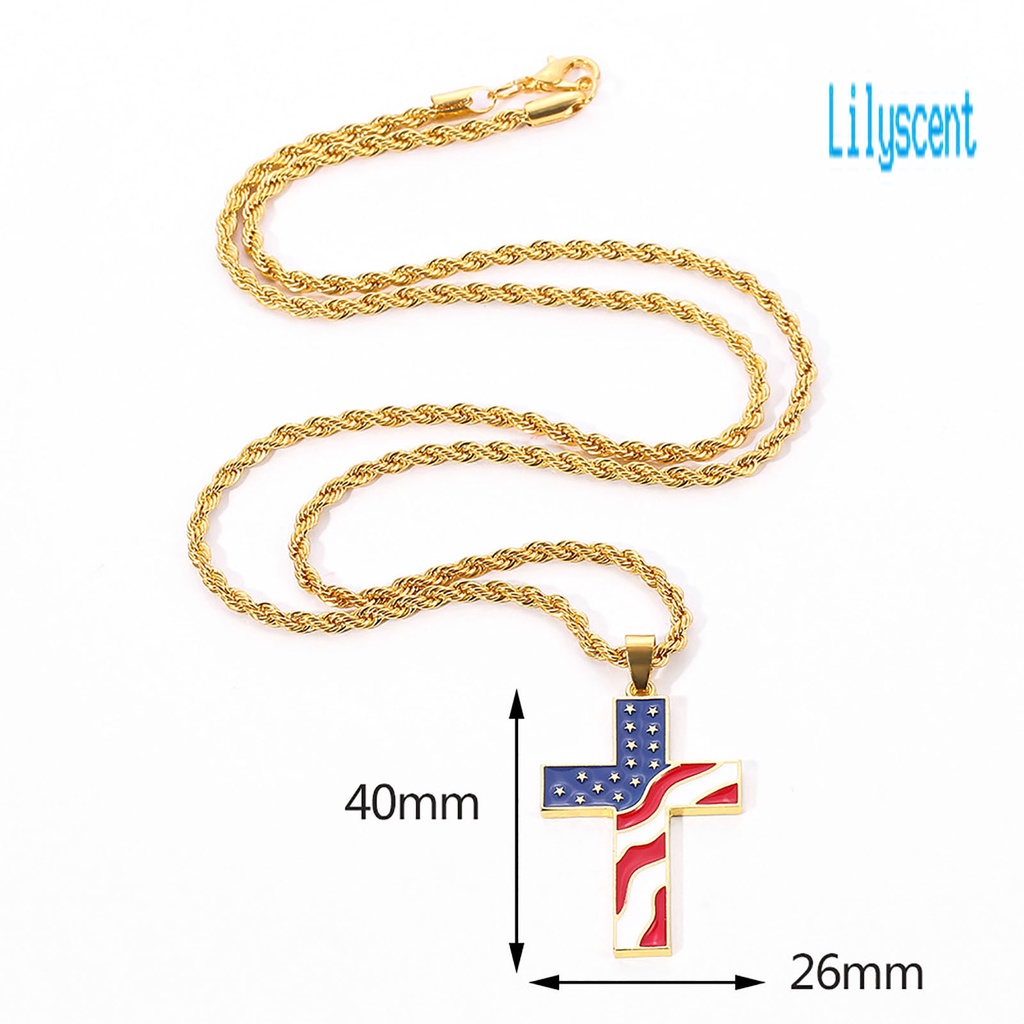 Lily Kalung Rantai Liontin Salib Motif Print Bendera Amerika / National Warna-Warni Untuk Pria