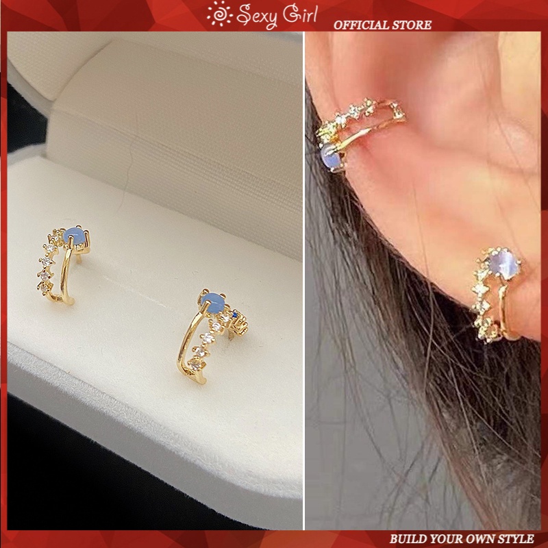 Anting Desain Bintang Bahan Zirkon Opal Warna Biru Gaya Korea Untuk Perempuan