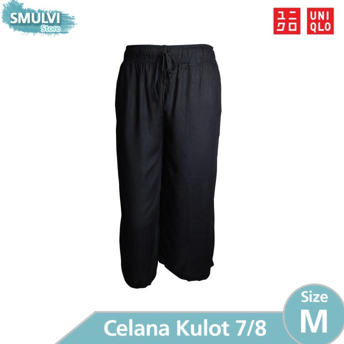 UNIQLO Celana Kulot 7/8 M L XL hitam Polos Wanita Katun Premium R10TP