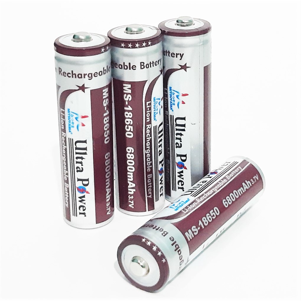 Baterai 18650 Li-ion 3.7volt - 6800mAh Warna Coklat Plus Timbul Paket Isi 4pcs