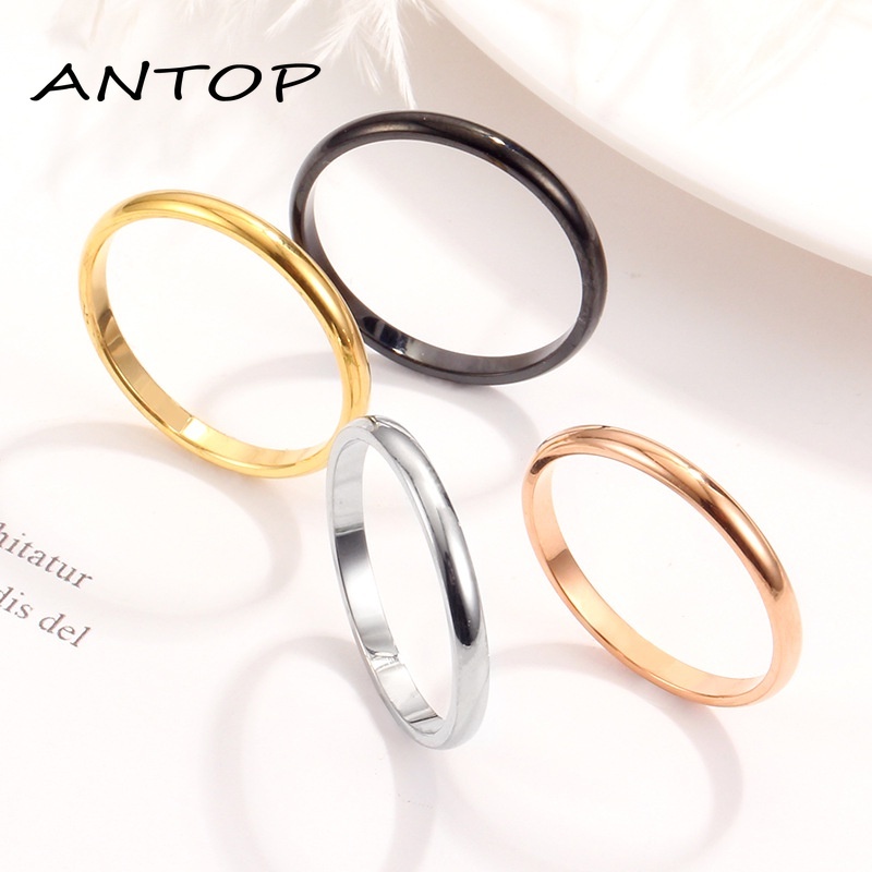 Cincin Pasangan Bahan Stainless Steel Titanium Warna Untuk Pria / Wanita ANTOP