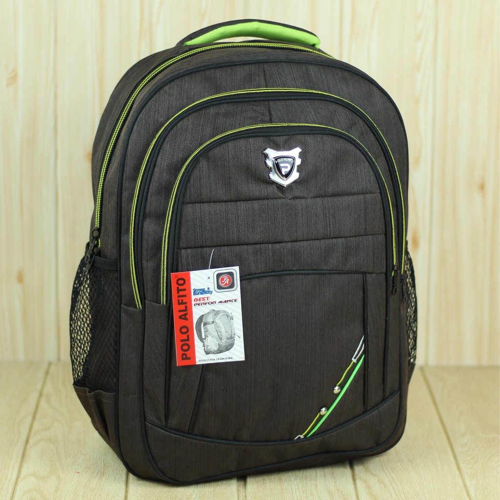 Tas Ransel Cowok Alfito Garis Coklat Hijau Back Pack Laptop Pria Multi Fungsi Keren Berkualitas