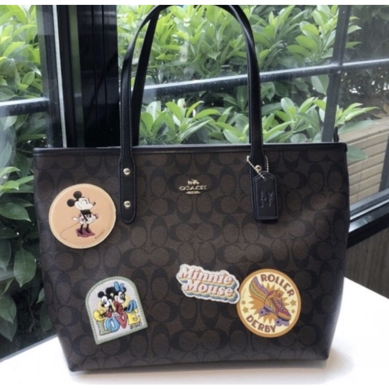 Coach City Zip Tote In Signature Canvas With Minnie Mouse Patches (F29358)