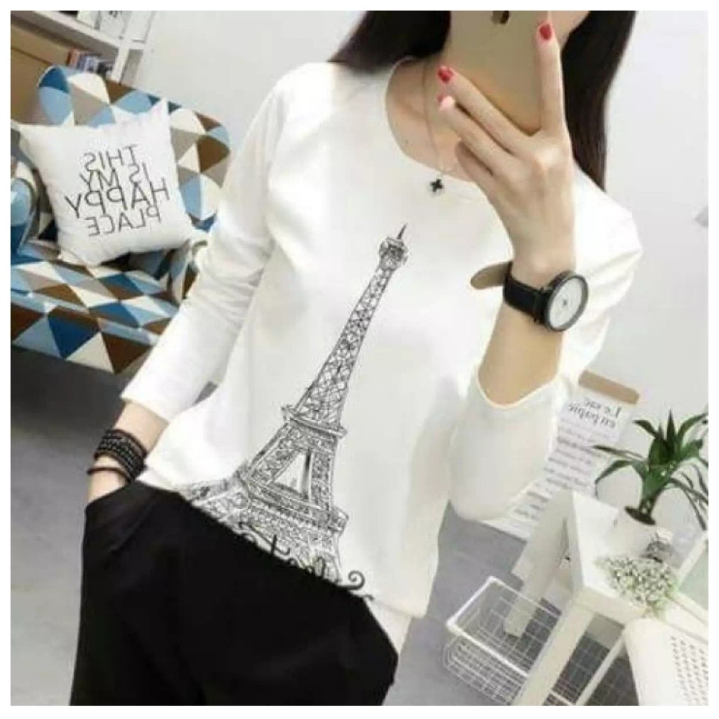 ATASAN KAOS PARIS LENGAN PANJANG TO FIT M/ L /KOREA/TERBARU