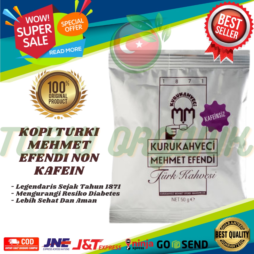 (BONUS BROWN SUGAR) KOPI TURKI MEHMET EFENDI ASLI TURKI 100% TANPA KAFEIN - PREMIUM COFFEE NON CAFFEINE 50 GRAM TURKEY