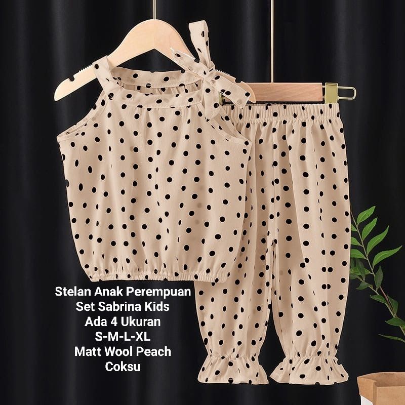 Stelan Baju Anak Perempuan Tali Pundak Kekinian/ Set Sabrina Kids 1-4 Tahun Matt Wool Peach