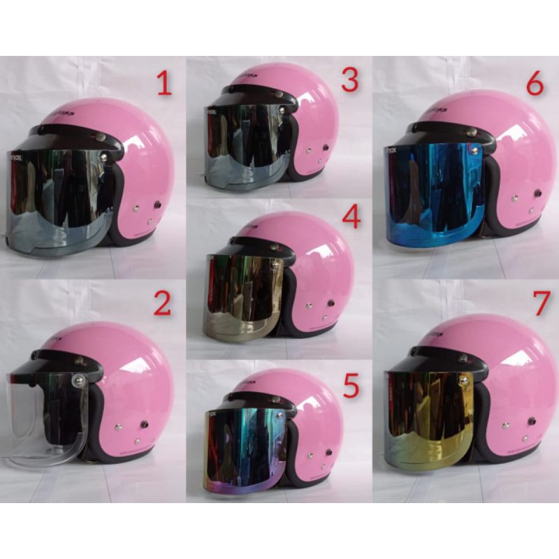 HELM CARGLOSS ORIGINAL CFM RETRO ARMY HALF FACE - MILKSHAKE PINK PASTEL METALIC + KACA DATAR