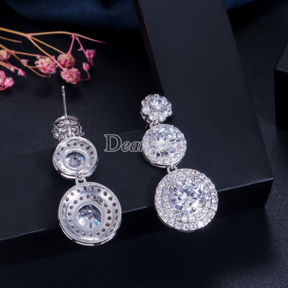 Bride elegant geometric zircon earrings wedding bridal earrings