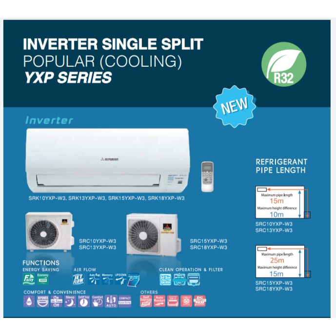 SRK10YXP-W3 (Ac Mitsubishi 1 PK Inverter Popular Freon R32)