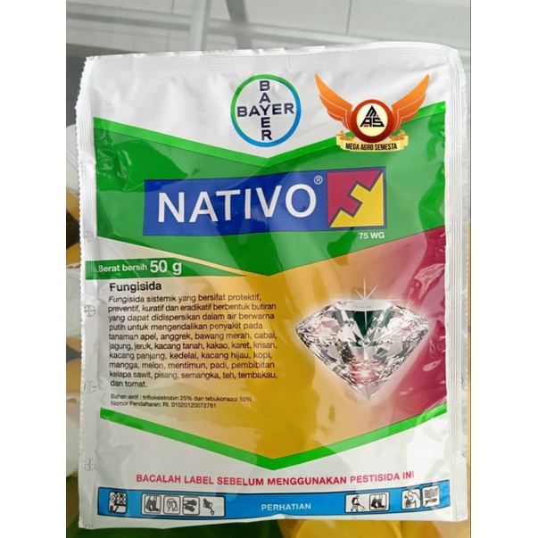 Fungisida sistemik Nativo 75 WG kemasan 50gr Bahan aktif : trifloksistrobin dan tebukonazol