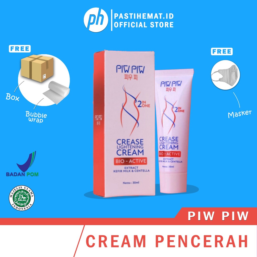 [ORIGINAL BONUS POUCH] PiwPiw Crease Lightening Cream Pemutih Pencerah Ketiak Selangkangan Lipatan Kulit Ampuh BPOM