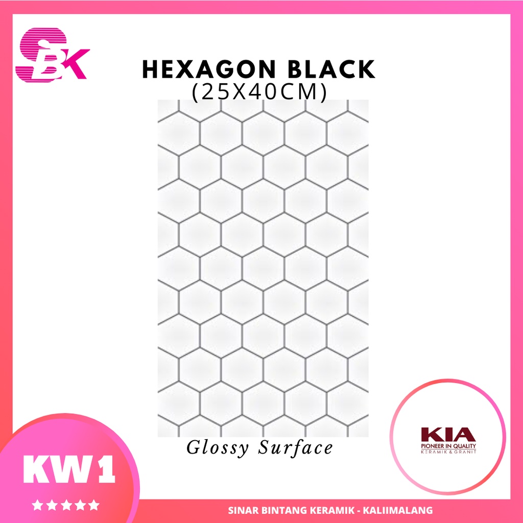 Keramik Dinding 25x40 Hexagon Black