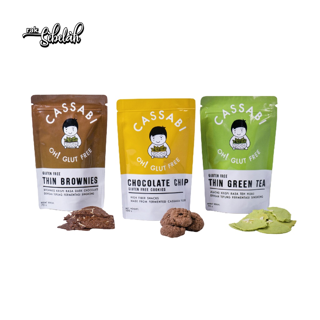

Cassabi Thins Gluten Free 70g - Green Tea | Brownies | Cheese | Chocolate Chip - Snack Camilan Manis | Rak Sebelah