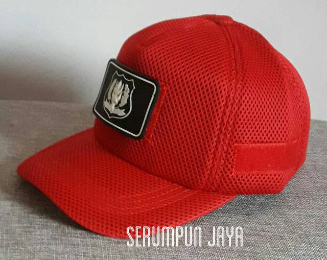 TOPI SECURITY - TOPI SECURITY JARING DOUBLE MESH VELCRO - TOPI SECURITY VELCRO MERAH LOGO PUTIH