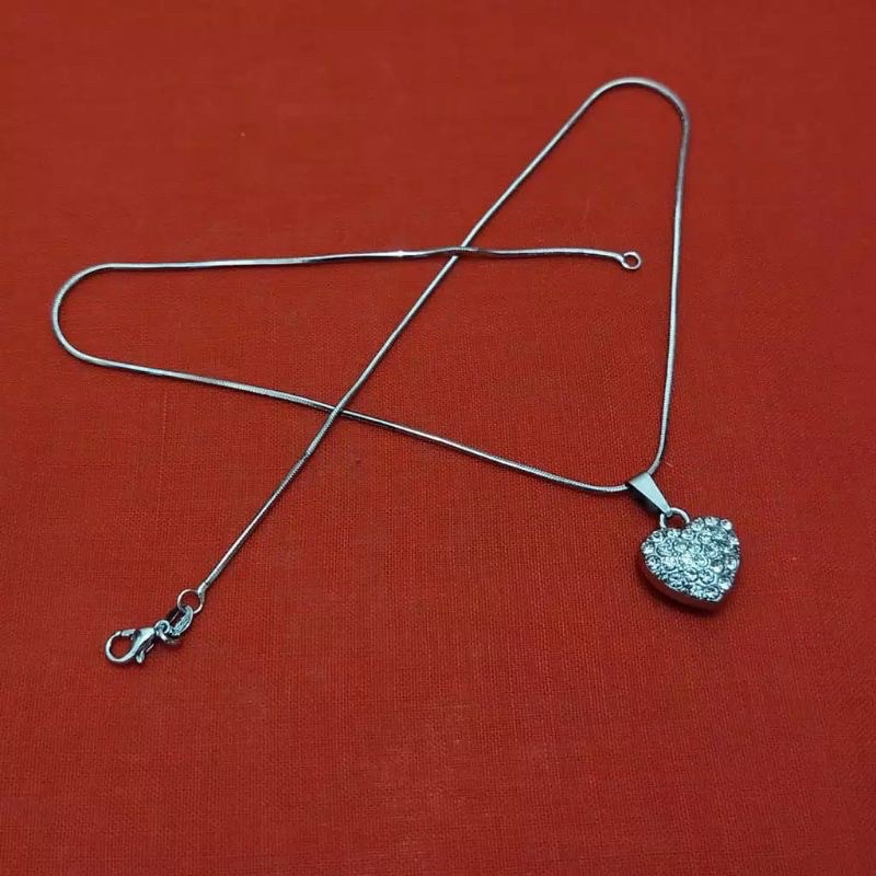 COD- KALUNG TITANIUM SILVER ANTI KARAT ANTI LUNTUR PERMATA LOVE ANTI PUTUS DAN SANGAT KUAT