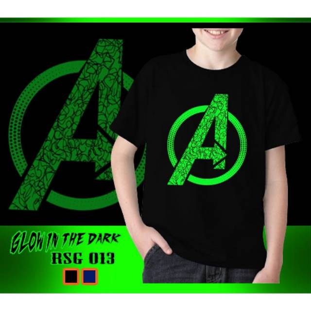 Baju Kaos Anak Superhero Avengers End Game Karakter Rhymes Import Glow in the dark