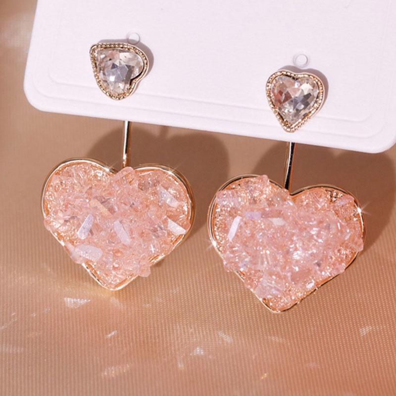 Anting Bentuk Hati Aksen Kristal Warna Pink