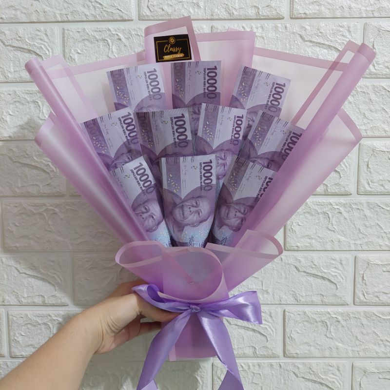 Small Standing Money Bouquet 10 lembar / Bucket Buket Bunga Uang asli / Hadiah Kado Ultah Valentine 