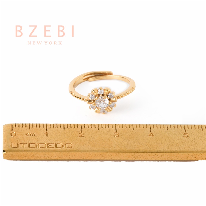 Bzebi Cincin Lapis Emas 18k Model Terbuka Adjustable Hias Berlian Gaya Korea Untuk Wanita 239r