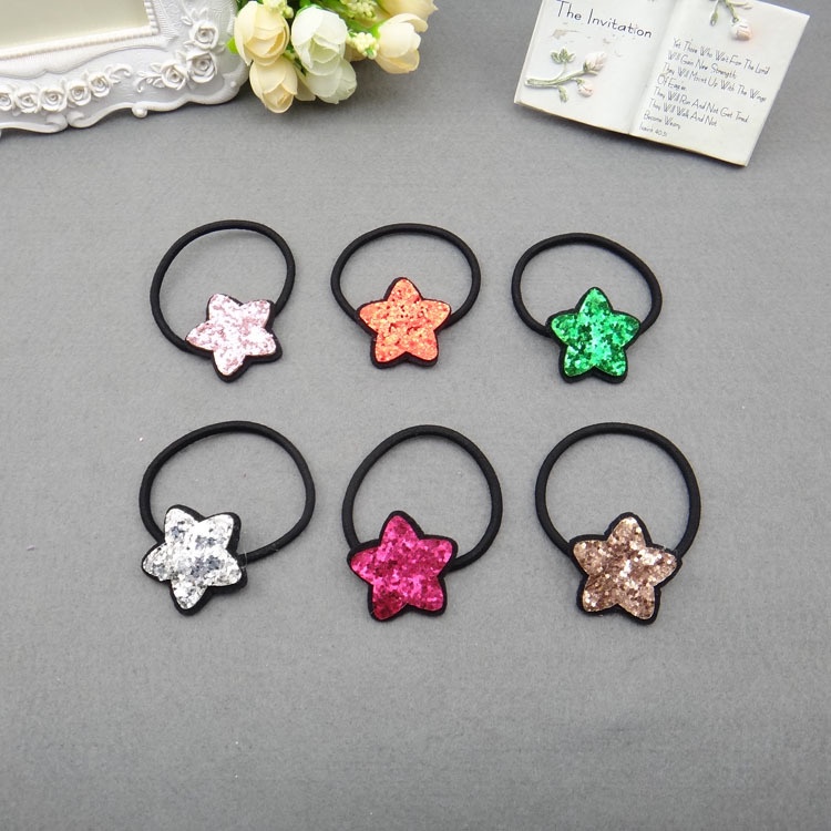 10pcs / Set Ikat Rambut Desain Kartun Beruang / Hati / Bintang Hias Sequin Glitter Gaya Korea Untuk Anak Perempuan