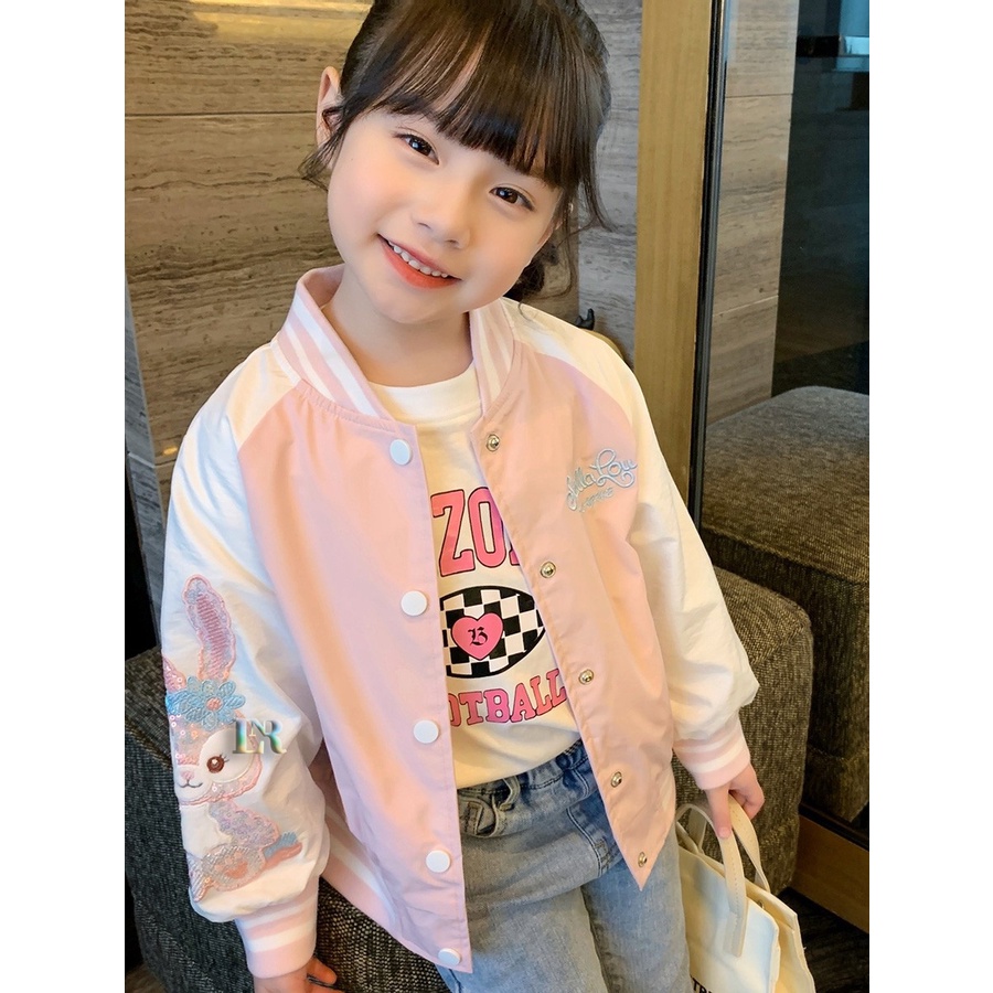 LNR Shop JG-001 Free Bando Stella Lou Jaket Anak Perempuan Import Jaket Baseball Motif Rabbit Kelinci Bordir Lengan Panjang Bahan Lembut Fashion Anak Cewek Hoodie Sweater Jumper Lucu Musim Semi Baju Atasan Hangat