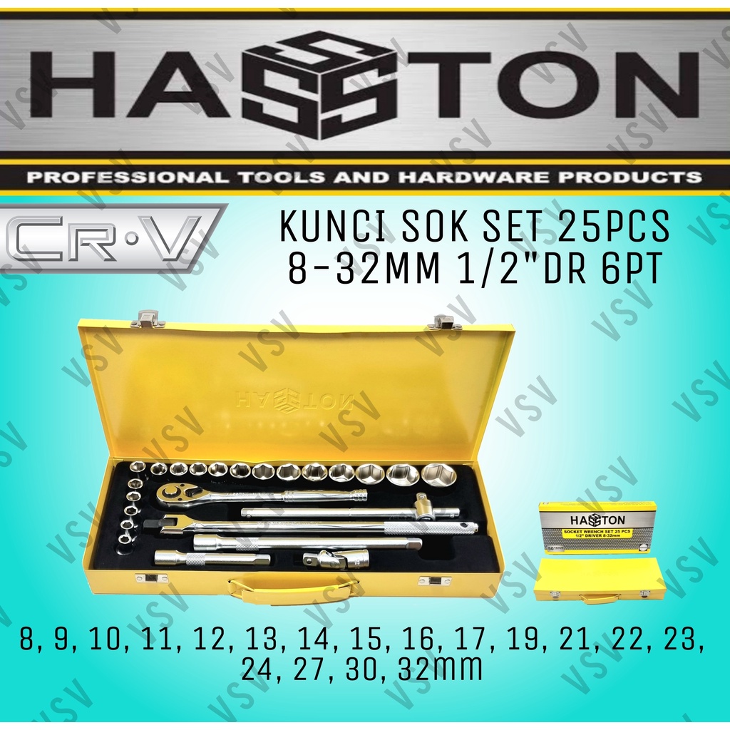 HASSTON Kunci Sok Set 25pcs 8-32mm 1730-003 1/2&quot; Dr 6PT Sock Set Shock