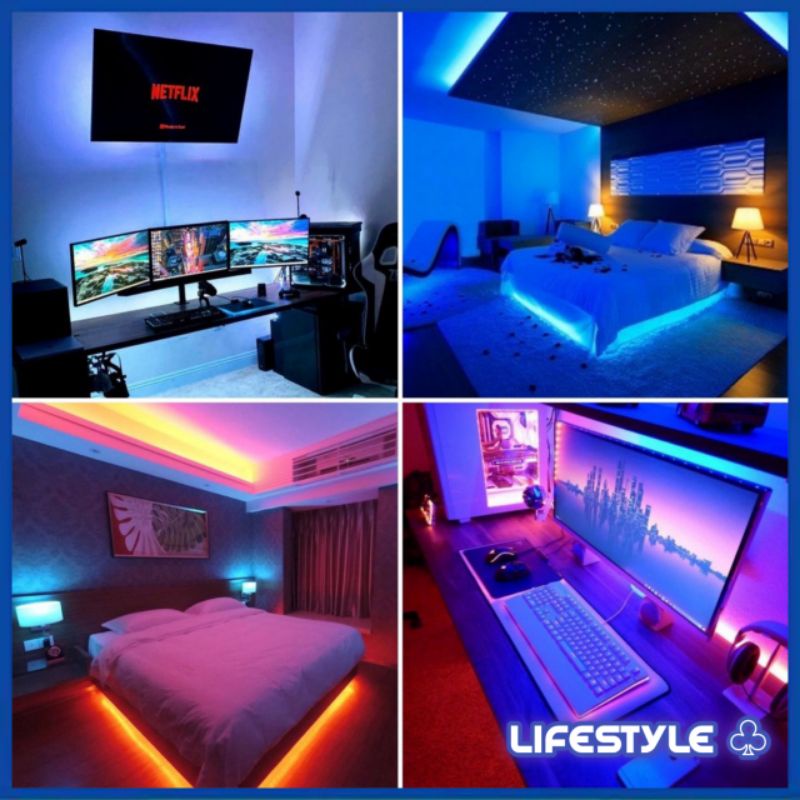 Lampu led strip rgb kumplit  cocok untuk plafon kamar tidur meja gaming meja belajar kerja belakang 