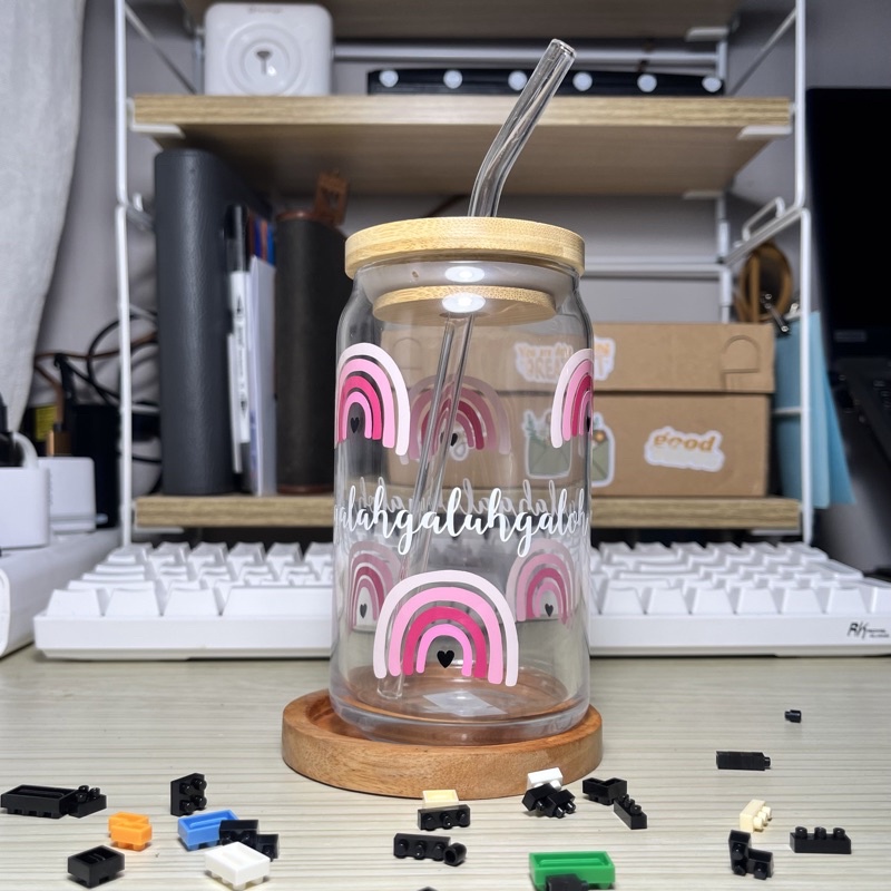 Gelas Rainbow bisa Custom Nama | Gelas Aesthetic