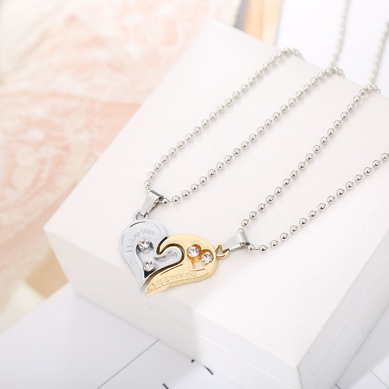 Kalung Pasangan COUPLE Liontin Rantai HIPHOP LOVE HATI Korea Fashion Necklace Cewek Hip Hop Punk