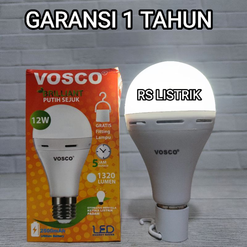 VOSCO LAMPU LED BULB 12W MAGIC GENIUS EMERGENCY AC DC 12 WATT BERGARANSI 1 TAHUN