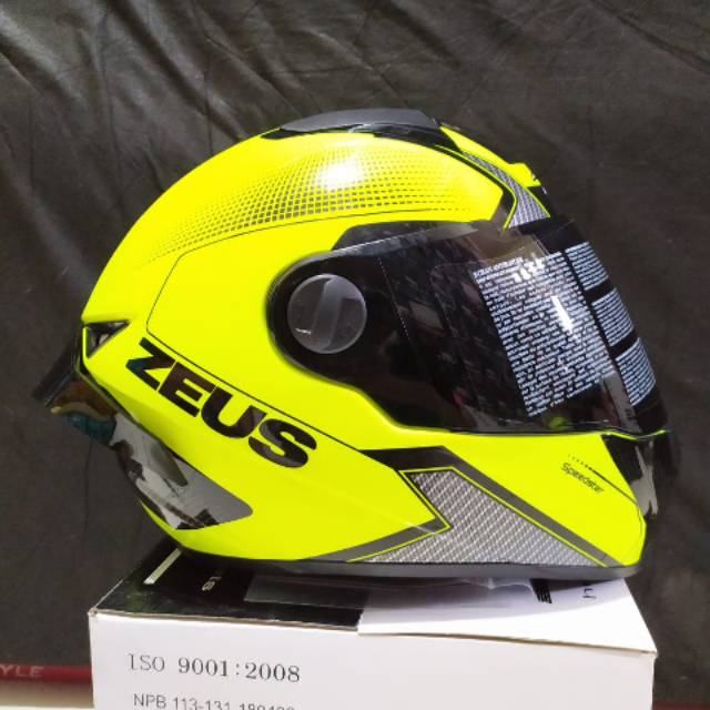 HELM Zeus 811 yellow fluo PAKET GANTENG ORIGINAL FULL BOK