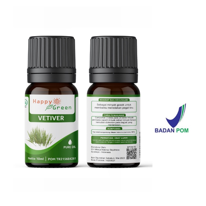 BPOM Happy Green Vetiver Essential Oil - Minyak Atsiri Akar Wangi Garut 100% Murni Garansi Uang Kembali