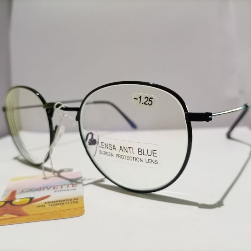 KACAMATA_MINUS OVAL BLUERAY-bingkai hitam_UNISEX