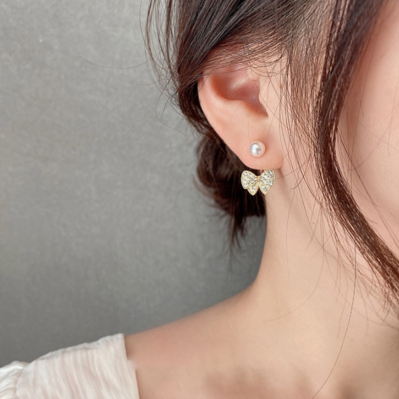 Anting Tusuk Sterling Silver 925 Model Pita Dengan Mutiara Untuk Wanita