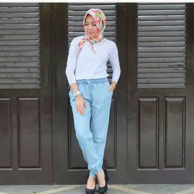 Jeans Jogger Pants, Celana Jogger Jeans Wanita